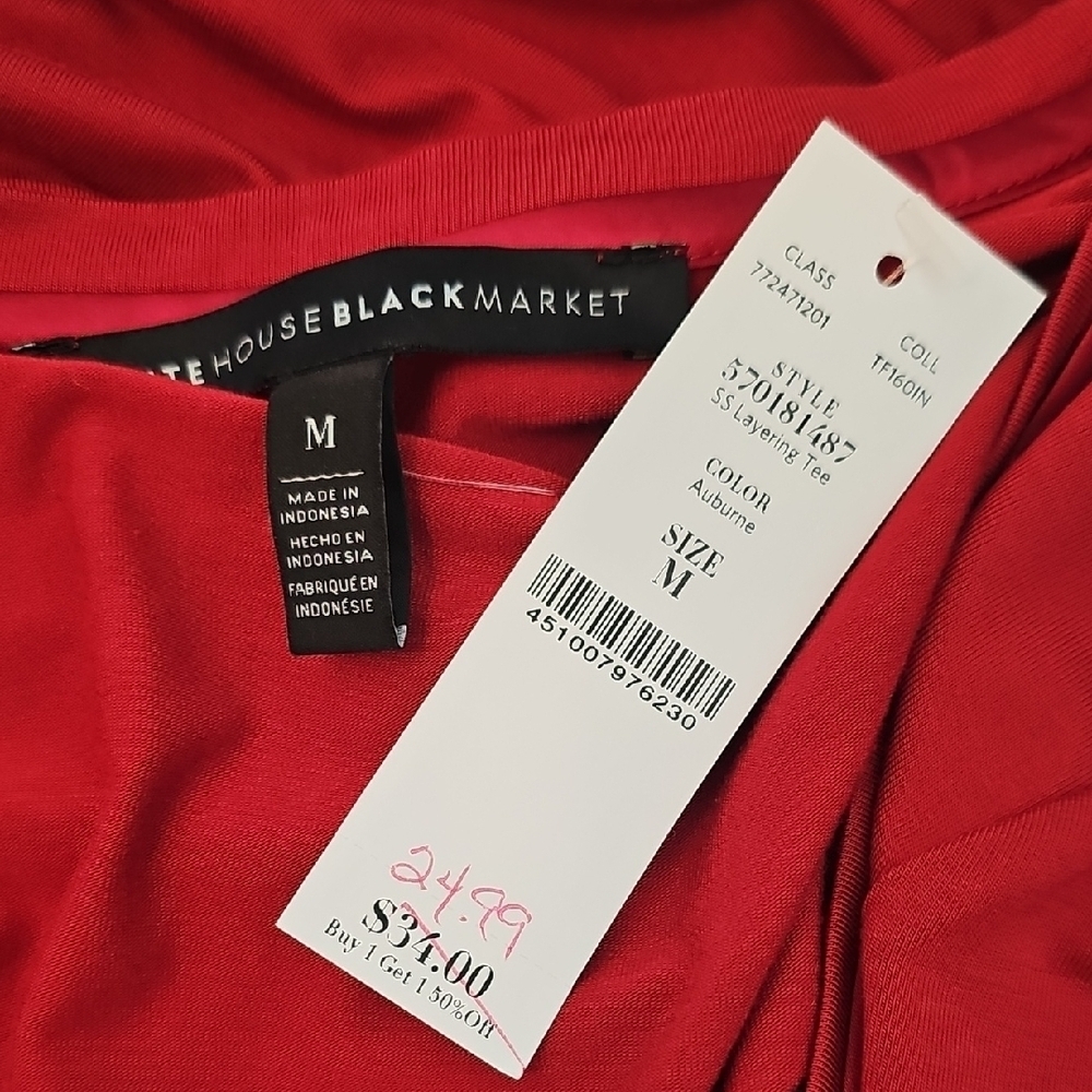 White House Black Market Red Short Sleeve Top - Picture 4 of 6